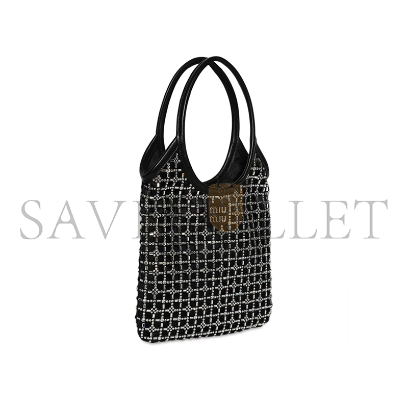MIU MIU STARLIGHT RHINESTONE-EMBELLISHED SATIN TOP-HANDLE BAG 5BA281 (24*20cm)